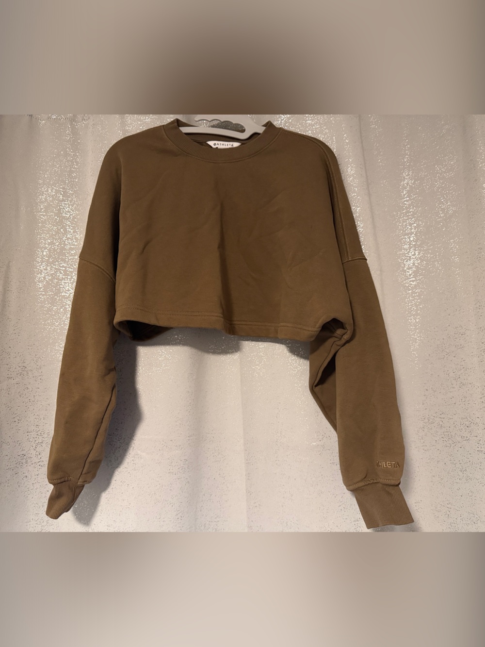 Athleta Cropped Crewneck Sweatshirt in Olive Brown